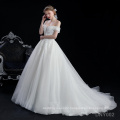 Classic and elegant design large size a-line off-shoulder short-sleeved and lace tail wedding dress plus size
